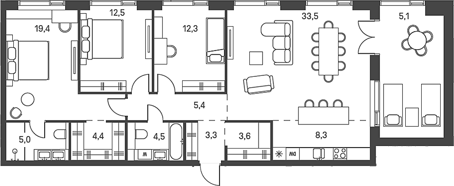 Планировка — Moments, 4-комн., 112 м²