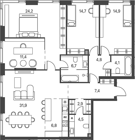 Планировка — Moments, 5-комн., 134 м²