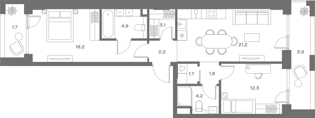 Планировка — Soul, 3-комн., 70 м²