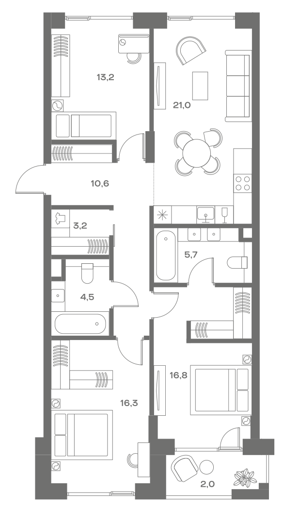 Планировка — Soul, 4-комн., 91 м²