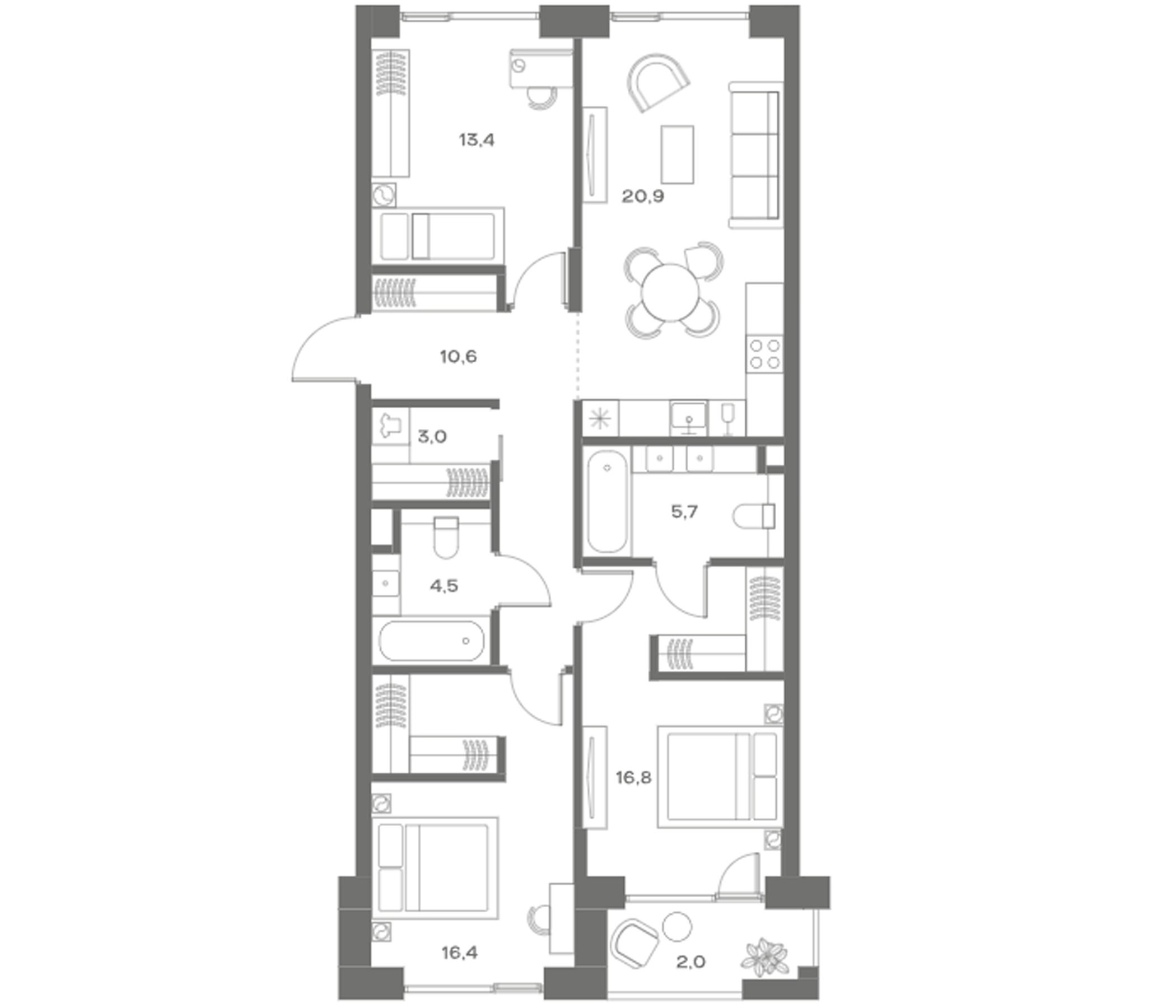 Планировка — Soul, 4-комн., 91 м²