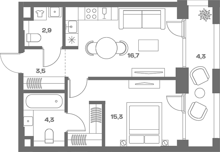 Планировка — Soul, 2-комн., 44 м²