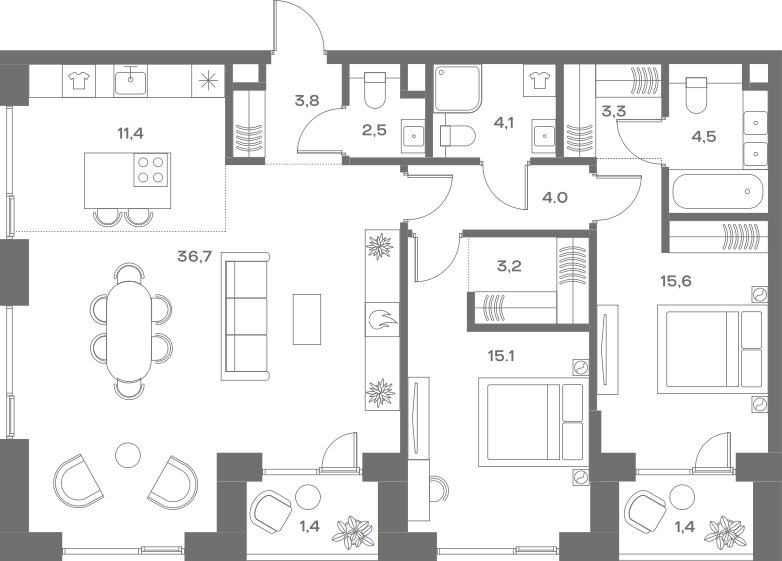 Планировка — Soul, 3-комн., 104 м²