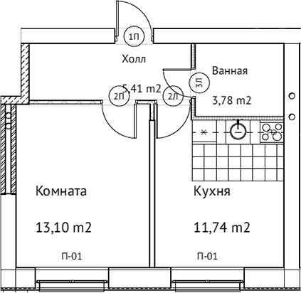 Планировка — Домплюс, 1-комн., 34 м²