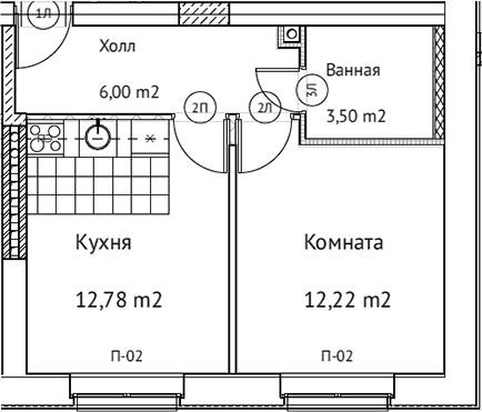 Планировка — Домплюс, 1-комн., 35 м²