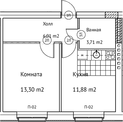 Планировка — Домплюс, 1-комн., 35 м²