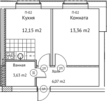 Планировка — Домплюс, 1-комн., 35 м²