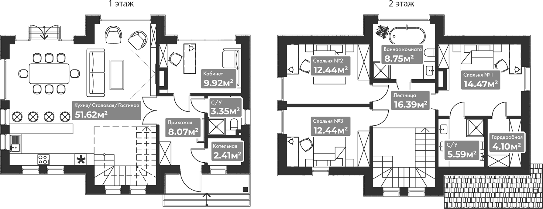 Планировка — Коттеджный поселок Резиденция Булатово, 4-комн., 150 м²