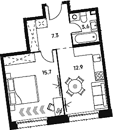 Планировка — Аквилон Сигнал, 1-комн., 40 м²