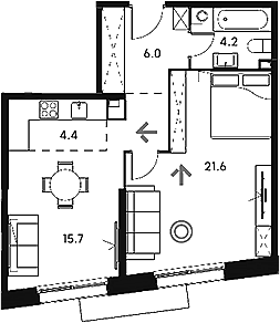 Планировка — Аквилон Сигнал, 2-комн., 52 м²