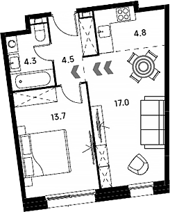 Планировка — Аквилон Сигнал, 2-комн., 44 м²