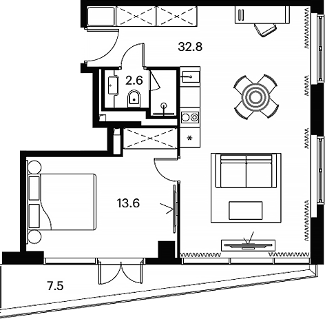Планировка — Апарт-отель Аквилон Сигнал, 2-комн., 49 м²