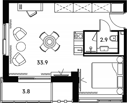 Планировка — Апарт-отель Аквилон Сигнал, Студия, 37 м²