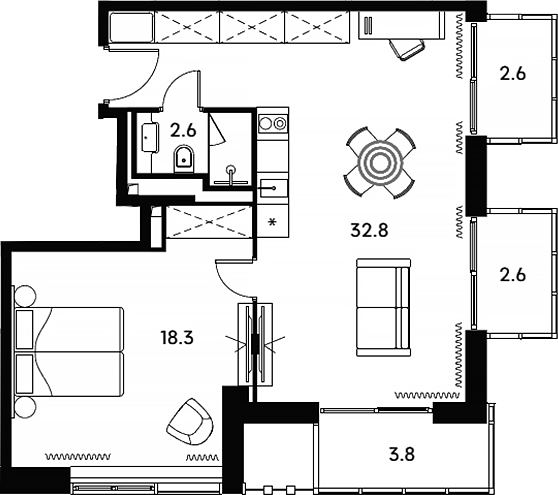Планировка — Апарт-отель Аквилон Сигнал, 2-комн., 54 м²