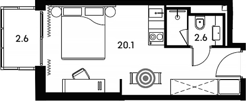 Планировка — Апарт-отель Аквилон Сигнал, Студия, 23 м²