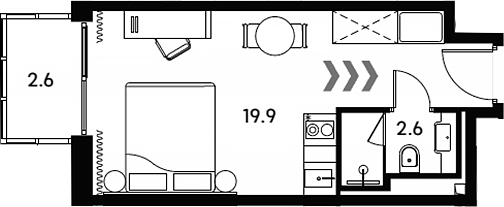 Планировка — Апарт-отель Аквилон Сигнал, Студия, 23 м²