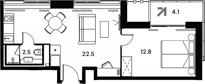 Планировка — Апарт-отель Аквилон Сигнал, 2-комн., 38 м²