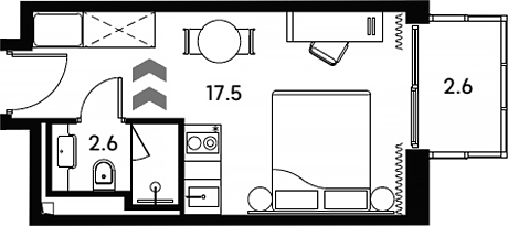 Планировка — Апарт-отель Аквилон Сигнал, Студия, 20 м²