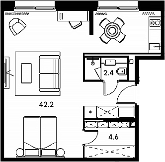 Планировка — Апарт-отель Аквилон Сигнал, Студия, 49 м²