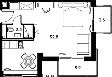 Планировка — Апарт-отель Аквилон Сигнал, Студия, 35 м²