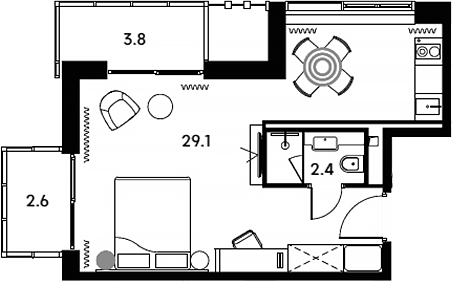 Планировка — Апарт-отель Аквилон Сигнал, Студия, 32 м²