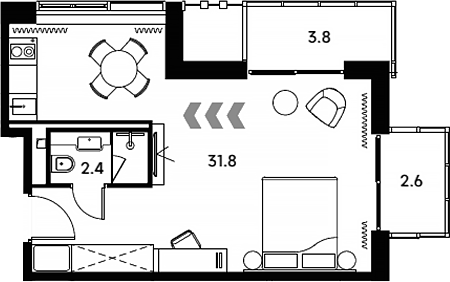 Планировка — Апарт-отель Аквилон Сигнал, Студия, 34 м²