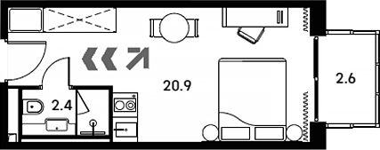 Планировка — Апарт-отель Аквилон Сигнал, Студия, 23 м²