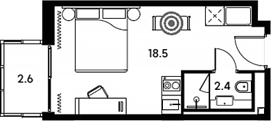 Планировка — Апарт-отель Аквилон Сигнал, Студия, 21 м²