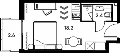 Планировка — Апарт-отель Аквилон Сигнал, Студия, 21 м²