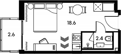 Планировка — Апарт-отель Аквилон Сигнал, Студия, 21 м²