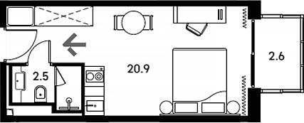 Планировка — Апарт-отель Аквилон Сигнал, Студия, 23 м²