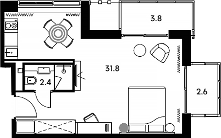 Планировка — Апарт-отель Аквилон Сигнал, Студия, 34 м²