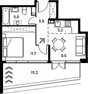 Планировка — Аквилон Сигнал, 2-комн., 34 м²