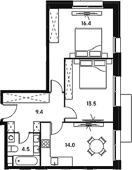 Планировка — Аквилон Сигнал, 2-комн., 58 м²