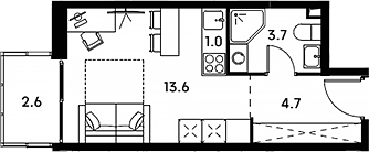 Планировка — Аквилон Сигнал, Студия, 23 м²