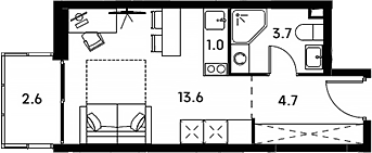 Планировка — Аквилон Сигнал, Студия, 23 м²
