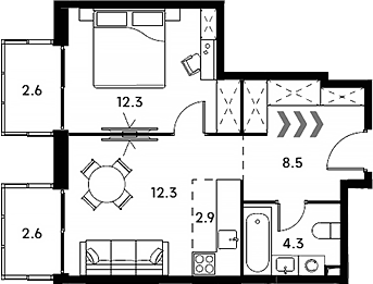 Планировка — Аквилон Сигнал, 2-комн., 40 м²