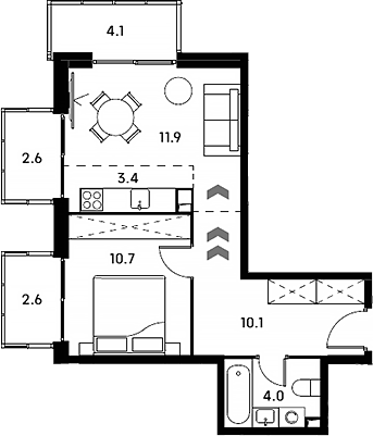 Планировка — Аквилон Сигнал, 2-комн., 40 м²