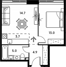 Планировка — Аквилон Сигнал, 2-комн., 41 м²