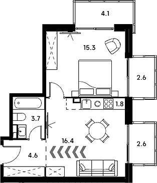 Планировка — Аквилон Сигнал, 2-комн., 42 м²