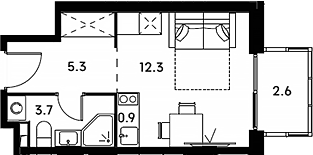 Планировка — Аквилон Сигнал, Студия, 22 м²