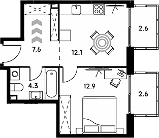 Планировка — Аквилон Сигнал, 1-комн., 37 м²