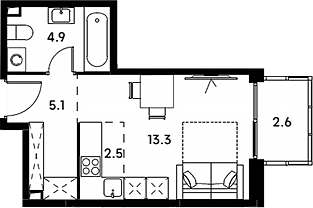 Планировка — Аквилон Сигнал, Студия, 26 м²