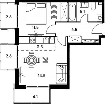 Планировка — Аквилон Сигнал, 2-комн., 41 м²