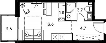 Планировка — Аквилон Сигнал, Студия, 23 м²