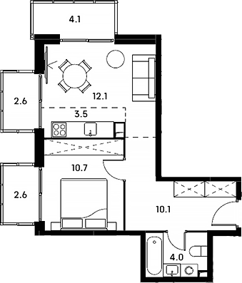 Планировка — Аквилон Сигнал, 2-комн., 40 м²