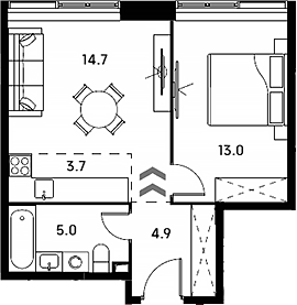 Планировка — Аквилон Сигнал, 2-комн., 41 м²