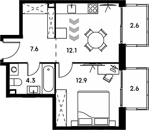 Планировка — Аквилон Сигнал, 1-комн., 37 м²