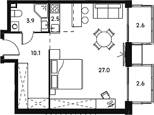 Планировка — Аквилон Сигнал, Студия, 44 м²