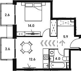 Планировка — Аквилон Сигнал, 1-комн., 37 м²